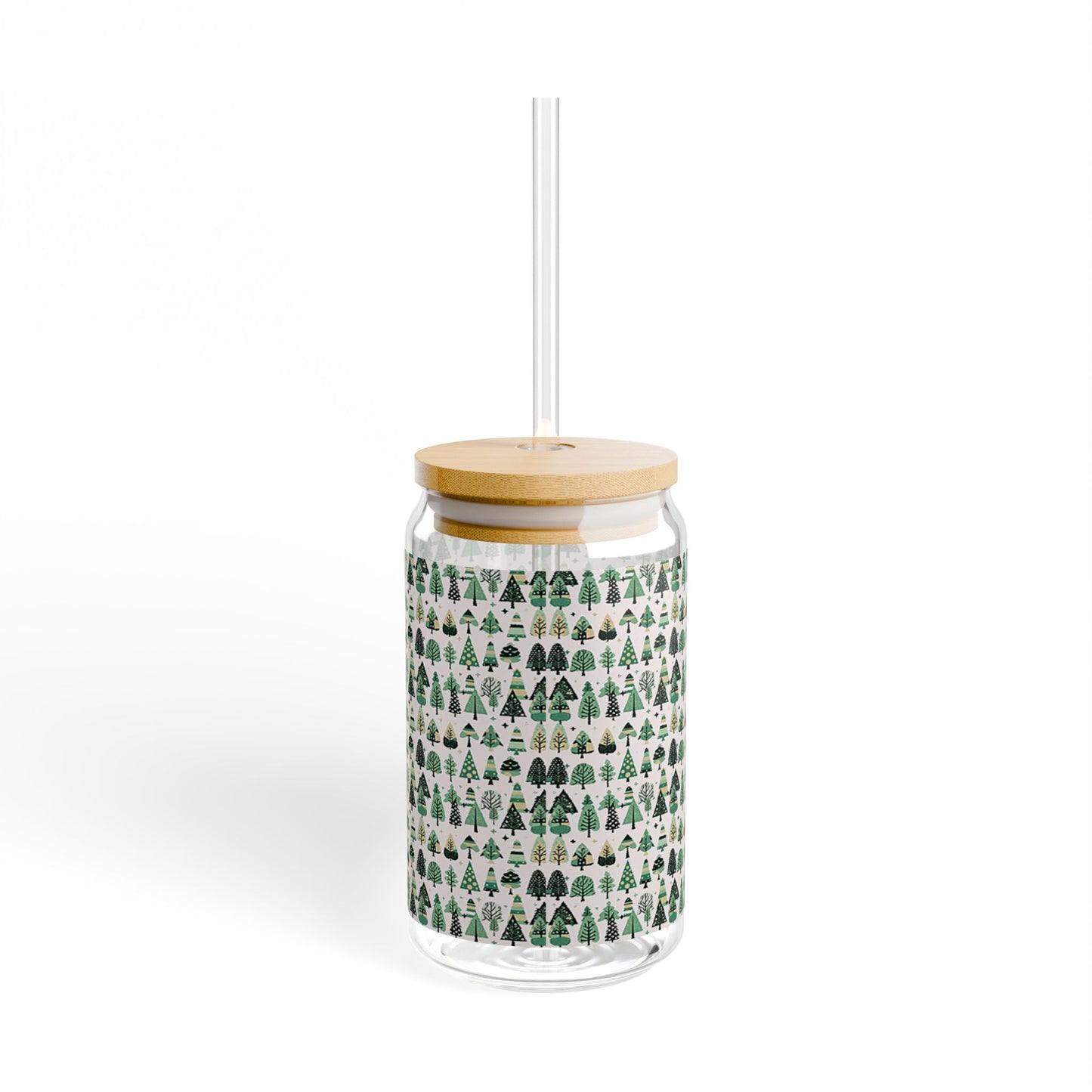 Mini Vintage Green Trees Sipper Glass, 16oz
