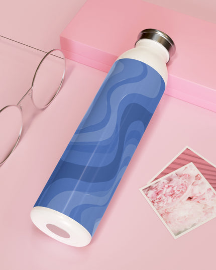 Deep Blue Wavey Slim Water Bottle, 20 oz White