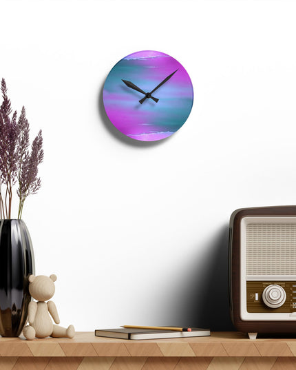 Dark Blue Green Sea Purple Fog Acrylic Round Wall Clock, 8" x 8"