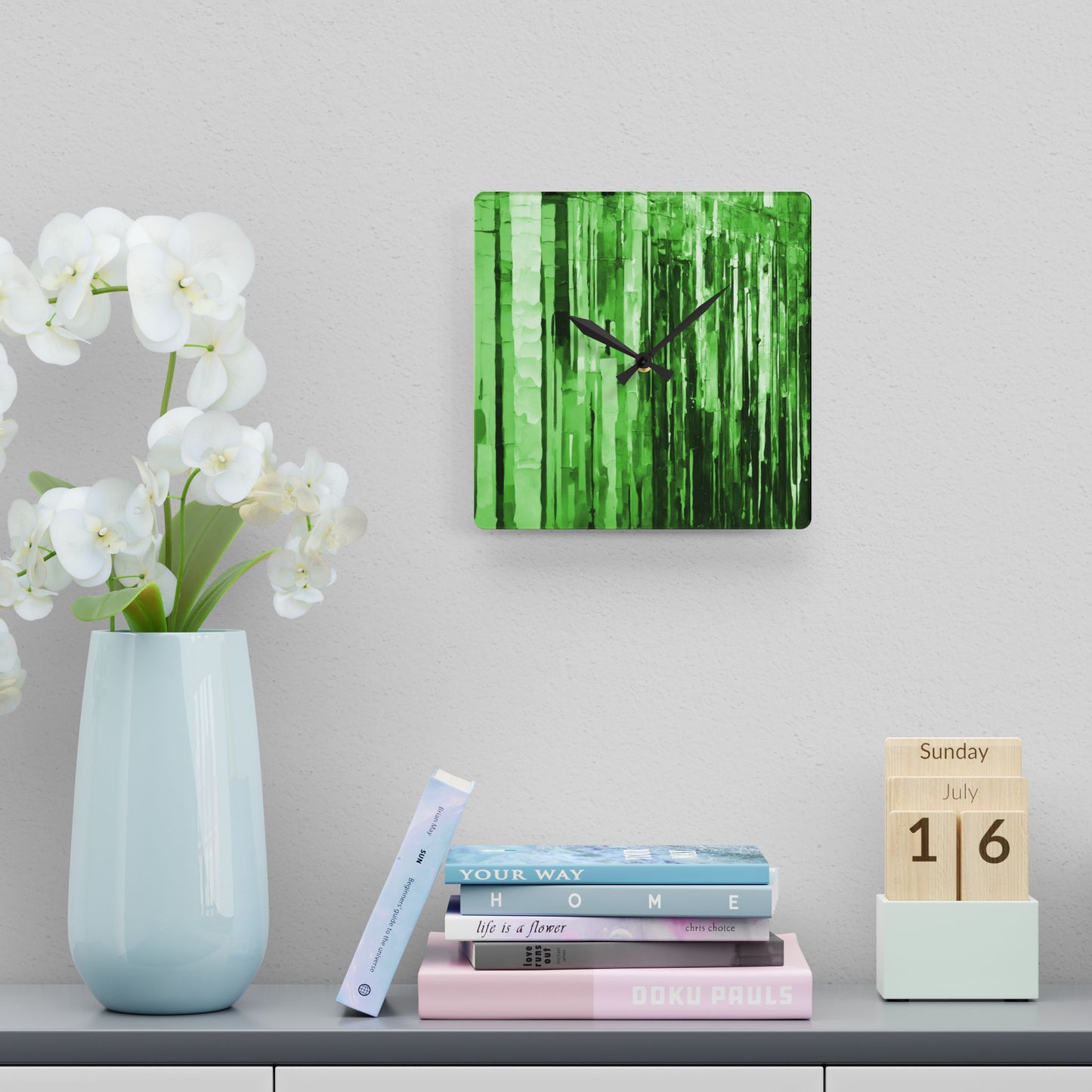 Striped Mint Pastel Acrylic Wall Clock, Round or Square, 10.75" x 10.75"