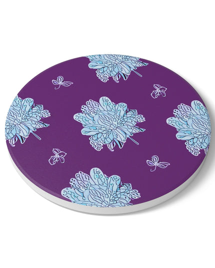 Blue Floral Butterflies 4" x 4" Round Ceramic Coaster