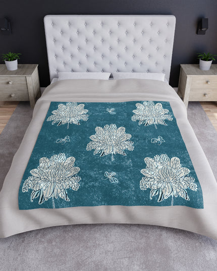 Tif Green White Floral Butterflies 50" x 60" Crushed Velvet Blanket