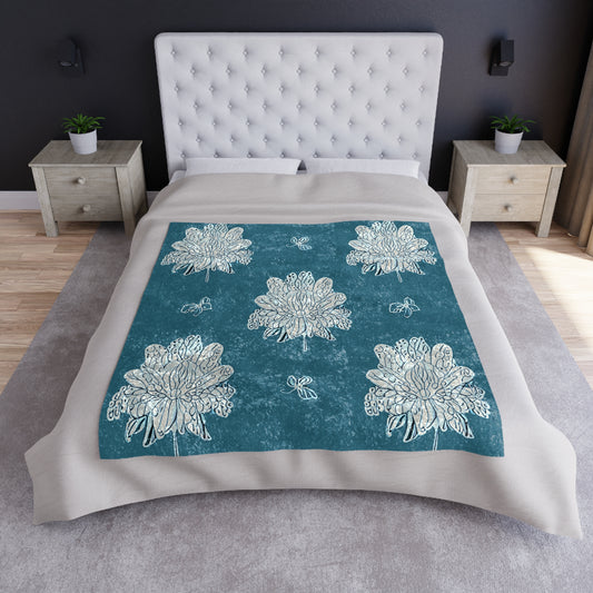 Tif Green White Floral Butterflies 50" x 60" Crushed Velvet Blanket