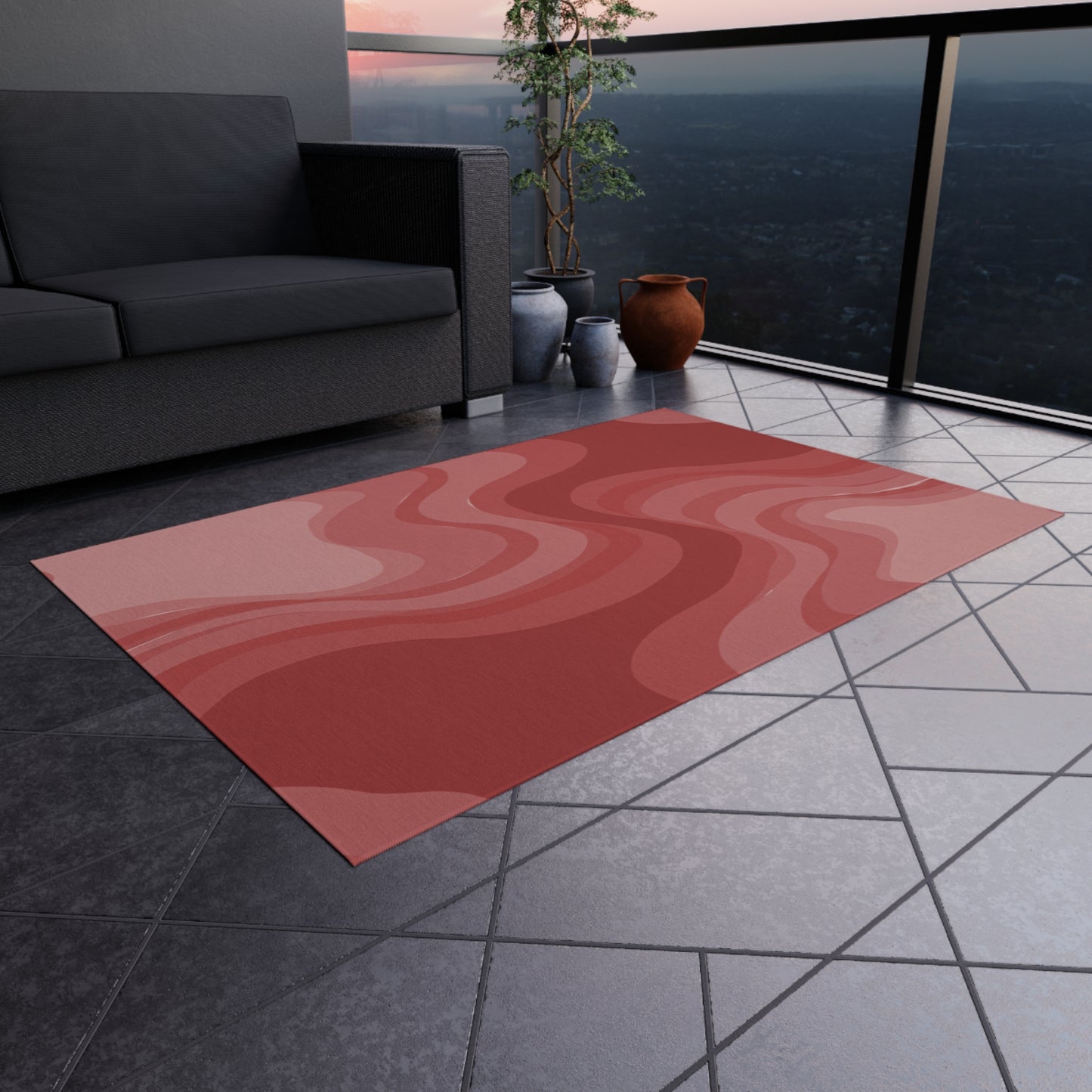 Power Red Wavey 48" x 72" Outdoor Rug