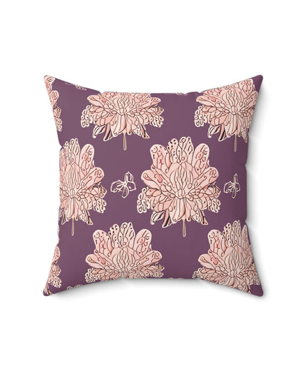 Pink Floral Butterflies 16" x 16" Faux Suede Square Pillow