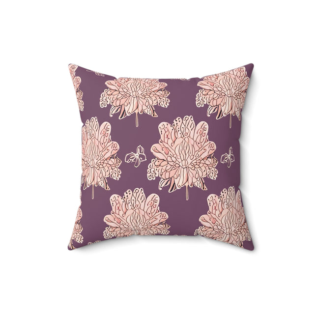 Pink Floral Butterflies 16" x 16" Faux Suede Square Pillow