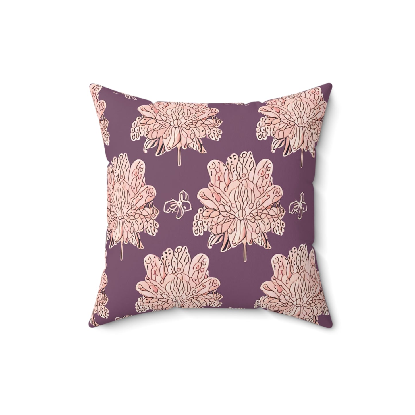 Pink Floral Butterflies 16" x 16" Faux Suede Square Pillow