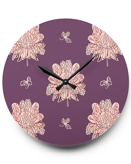 Pink Floral Butterflies Acrylic Wall Clock, Round or Square, 10.75" x 10.75"