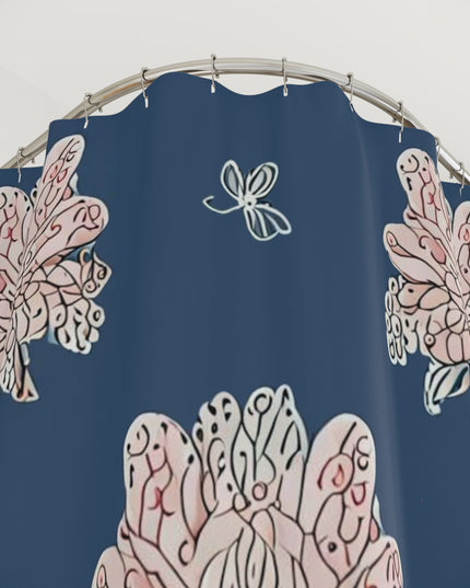 Rose White Floral Butterflies Shower Curtain, 71" x 74"