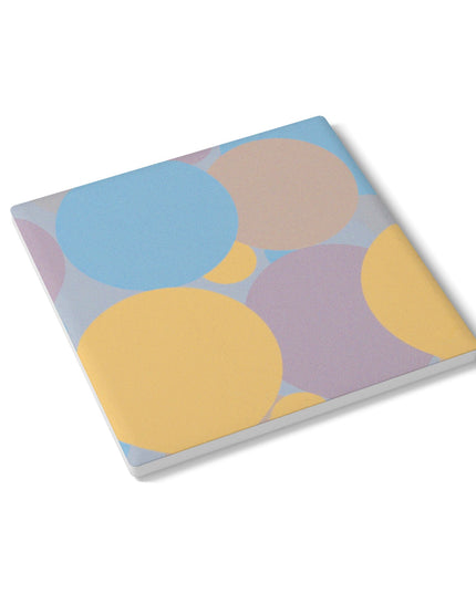 Pastel Baby Blue and Peach Patches 4" x 4" Square Ceramic Coaster