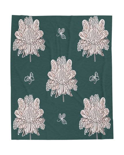 Soft White Floral Butterflies Velveteen Plush Blanket, 50" x 60"