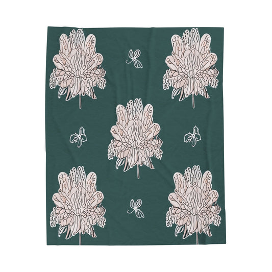 Soft White Floral Butterflies Velveteen Plush Blanket, 50" x 60"