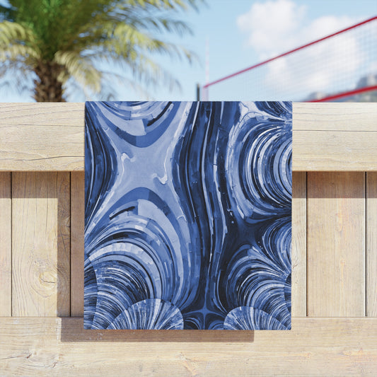 Uzi Spiral Deep Blue Beach Towel, 18" x 27"