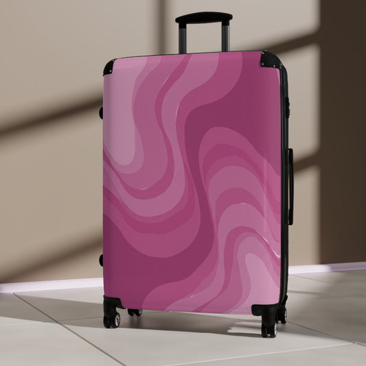 Pinky Mauve Wavey Large Suitcase with built in lock, 4 double-wheels, telescopic handle, and ABS back hard-shell
