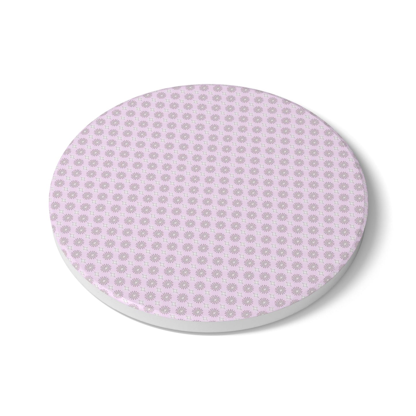 Pink Mornings Star-crossed Bodies Round Ceramic Coaster, 4" x 4"