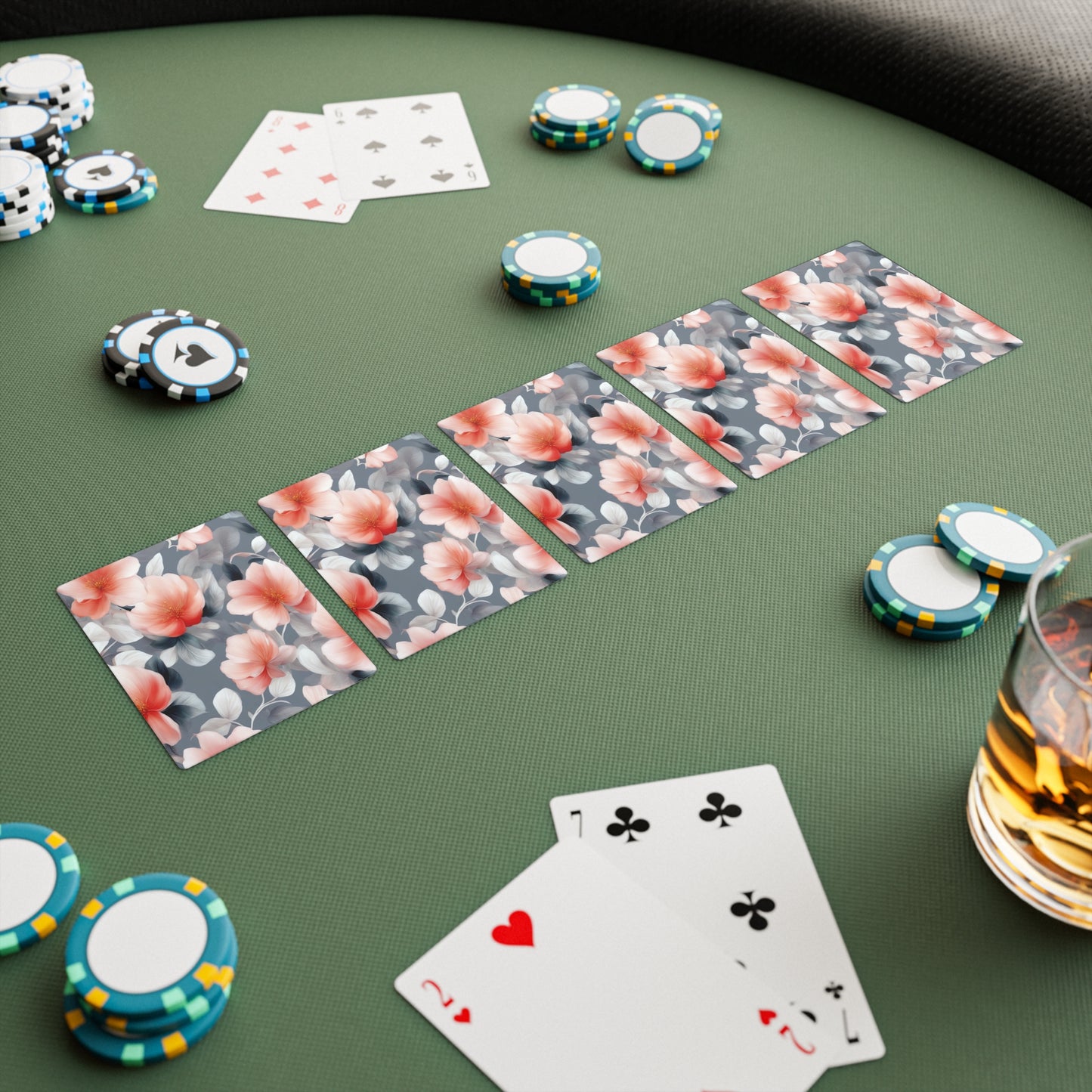 Red Blossom Floral Bunch Poker Cards