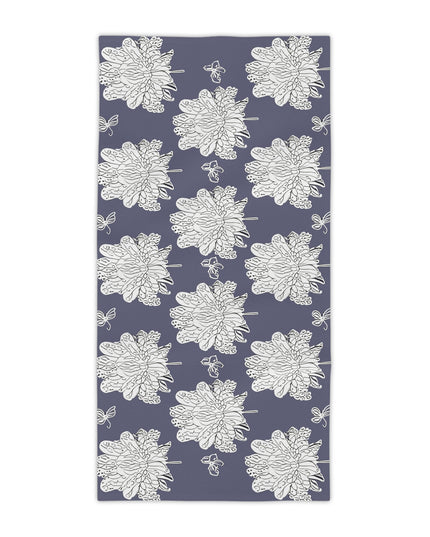 White Floral Butterflies Beach Towel, 30" x 60"
