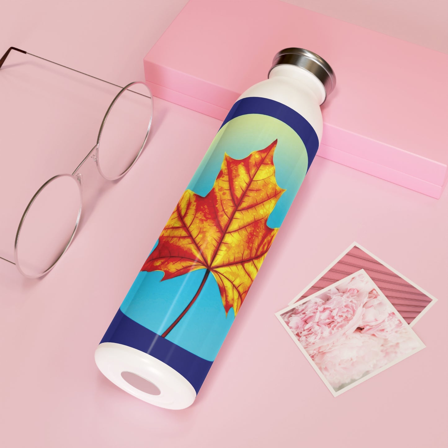 Alpha Maple Leaf Slim Water Bottle, 20 oz White