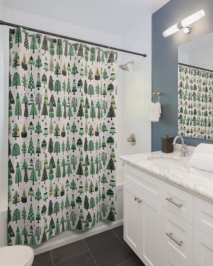 Mini Vintage Green Trees Shower Curtains, 71" x 74"