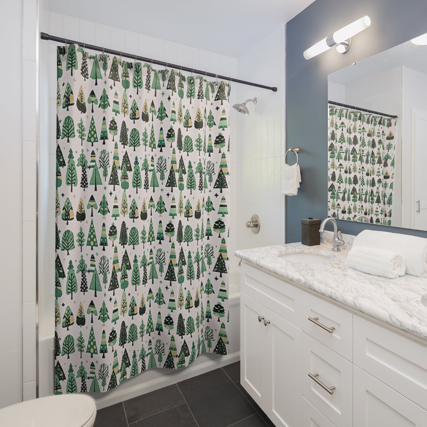 Mini Vintage Green Trees Shower Curtains, 71" x 74"