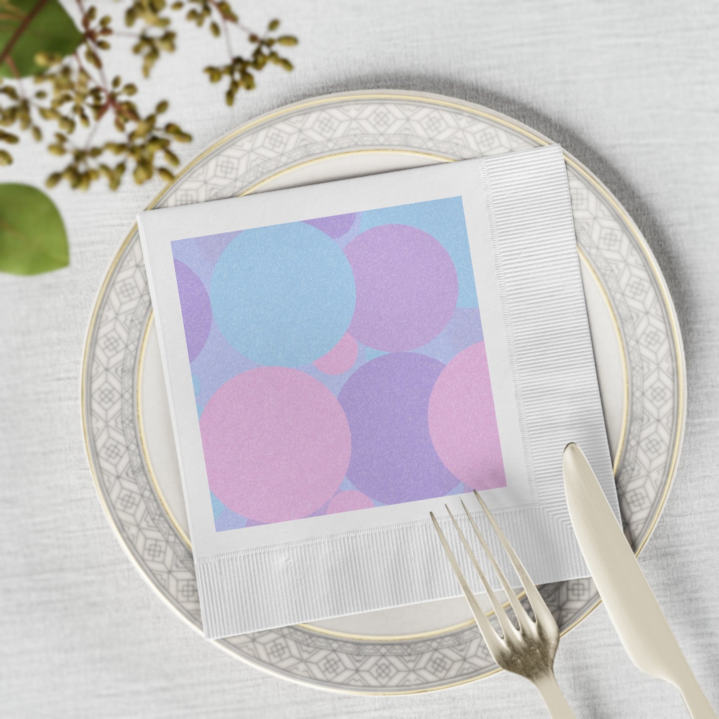 Pastel Purple and Mauve Patches White Coined Napkins, 6.5" x 6.5"