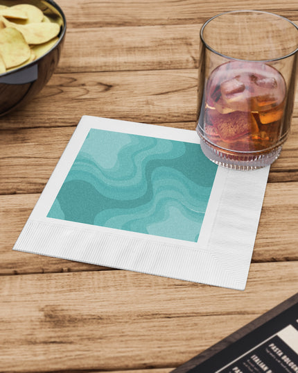 Tif Green Wavey White Coined Napkins, 6.5" x 6.5"