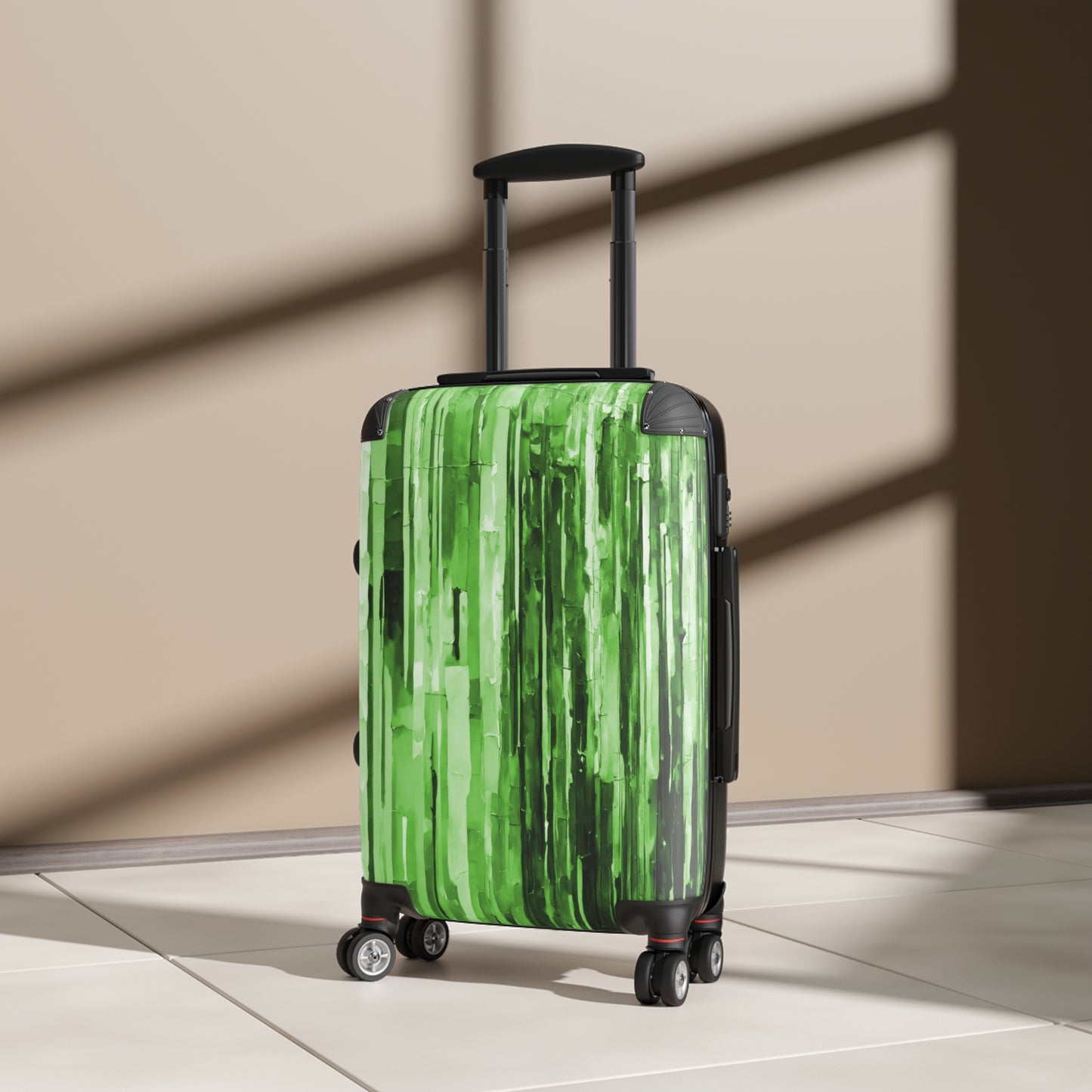 Striped Mint Pastels Small Suitcase with built in lock, 4 double-wheels, telescopic handle, and ABS back hard-shell