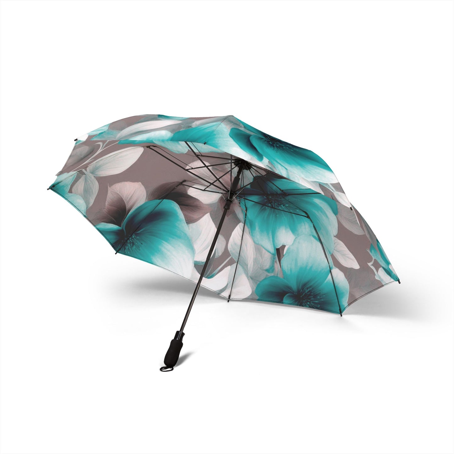 Tif Green Gray Floral Bunch Foldable Umbrella - Compact & Chic