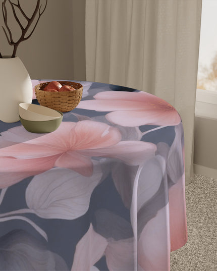 Peach and Blue Gray Floral Bunch Tablecloth, 55" x 55"