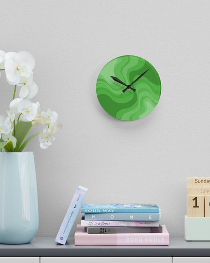 Greenie Meanie Wavey 8" x 8" Round Acrylic Wall Clock