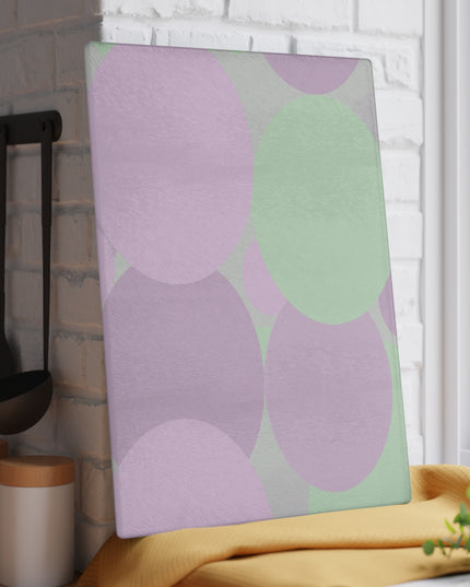Pastel Lavender Purple and Soft Green Patches 11" x 15" Glass Cutting Board