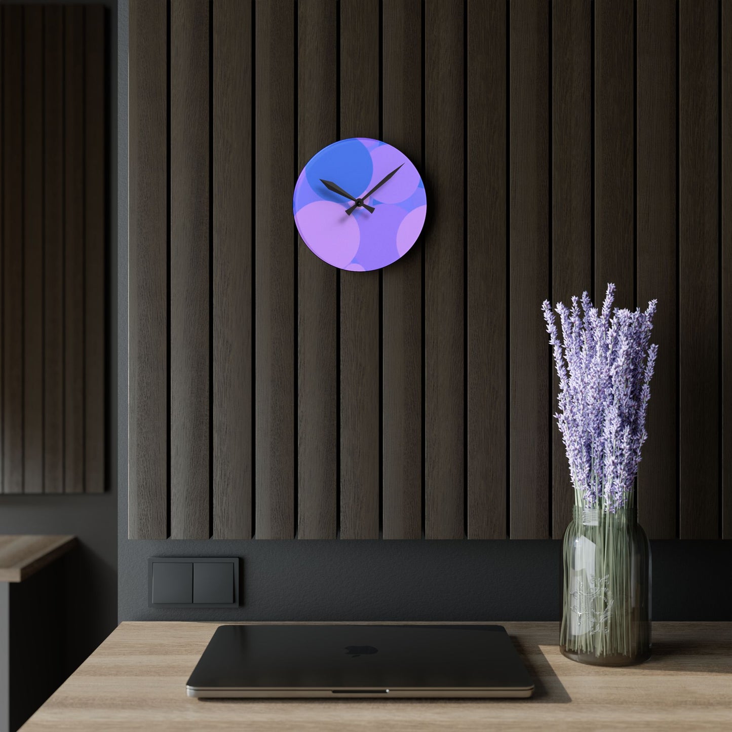 Pastel Purple Family Patches Acrylic Round Wall Clock, 8" x 8"