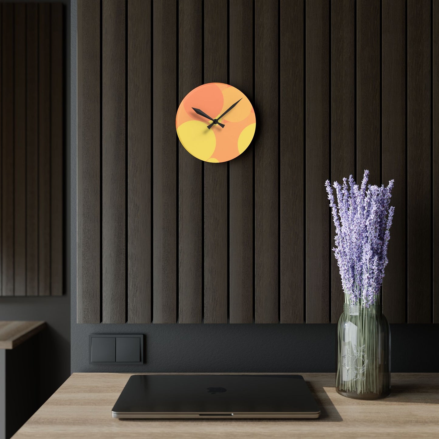 Pastel Bright Oranges Patches Acrylic Round Wall Clock, 8" x 8"