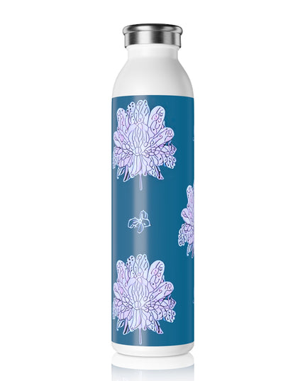 Lavender Floral Butterflies Slim Water Bottle, 20 oz White