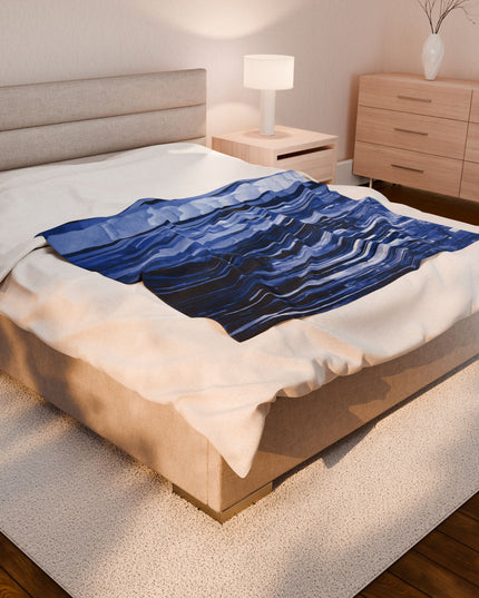 Striped Deep Blue Velveteen Plush Blanket, 50" x 60"