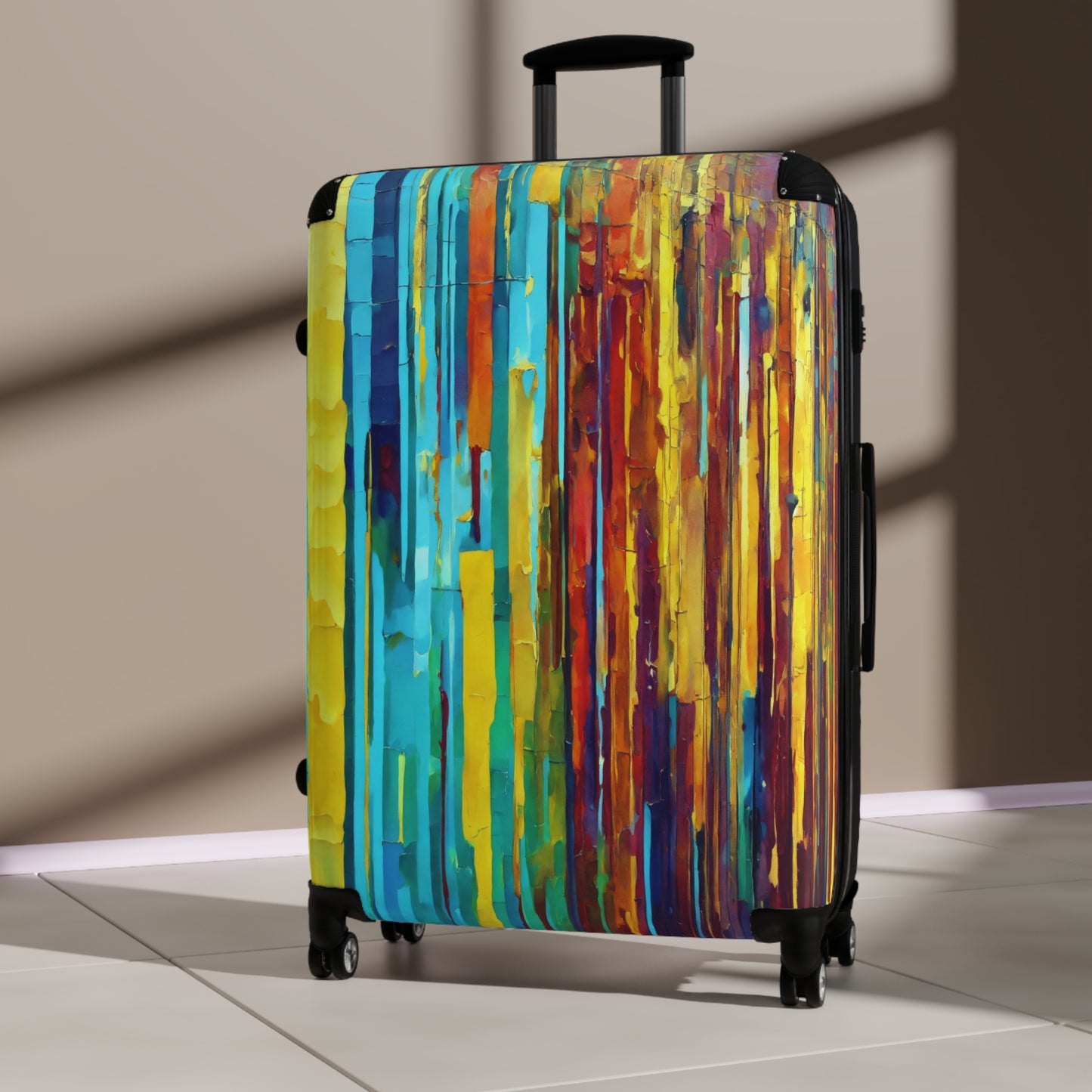 Striped Alpha Large Suitcase with built in lock, 4 double-wheels, telescopic handle, and ABS back hard-shell