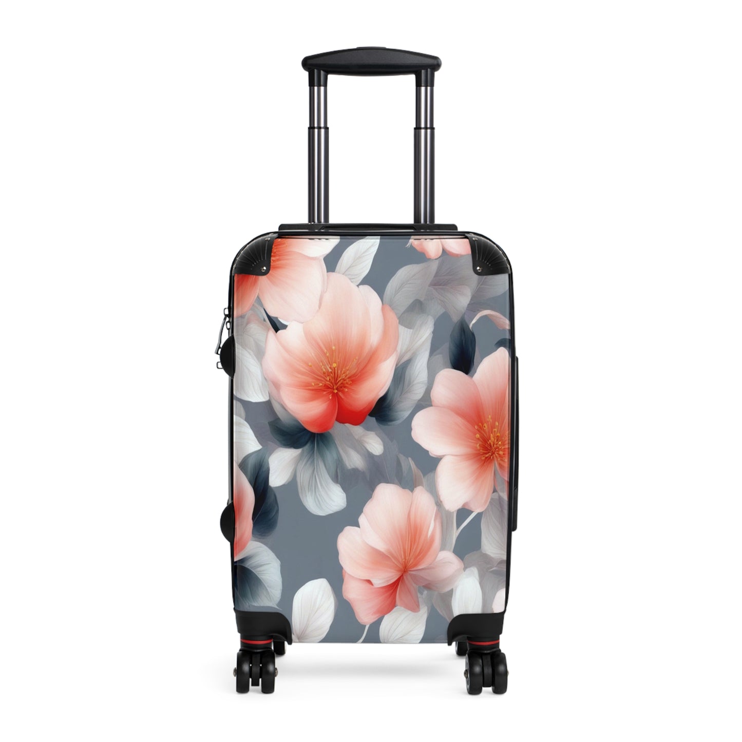 Red Blossom Floral Bunch Small Suitcase with built in lock, 4 double-wheels, telescopic handle, and ABS back hard-shell