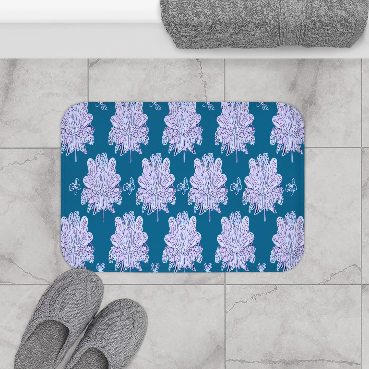 Lavender Floral Butterflies 24" x 17" Bath Mat