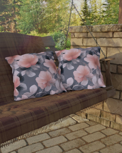 Peach and Blue Gray Floral Bunch 20" x 20" Outdoor Pillow