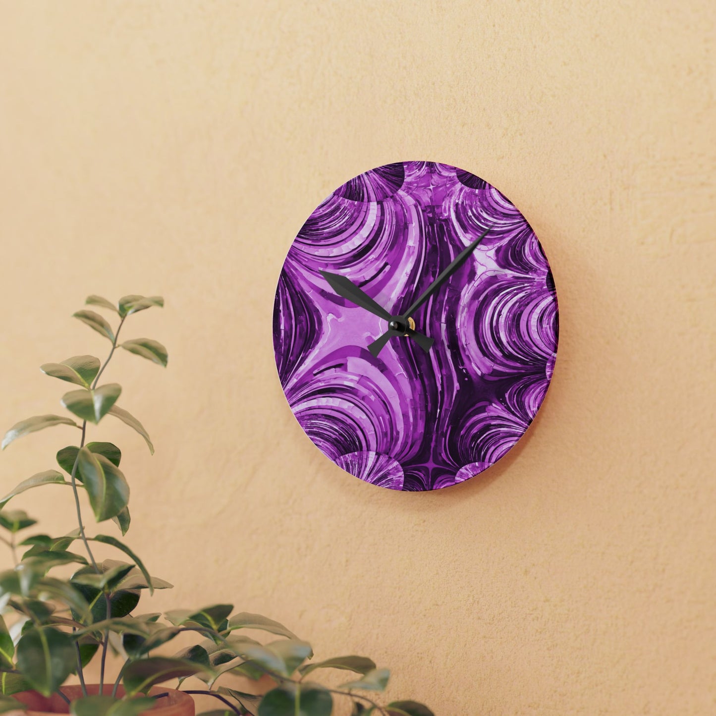 Uzi Spiral Powder Lavender Acrylic Round Wall Clock, 8" x 8"