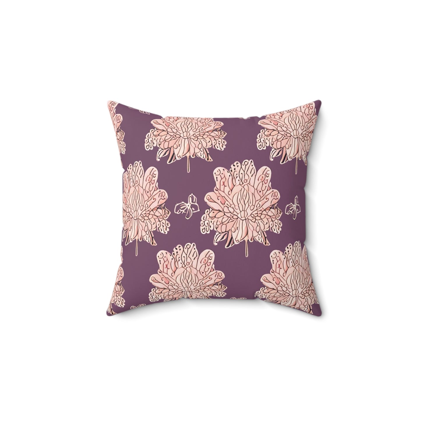 Pink Floral Butterflies 14" x 14" Faux Suede Square Pillow