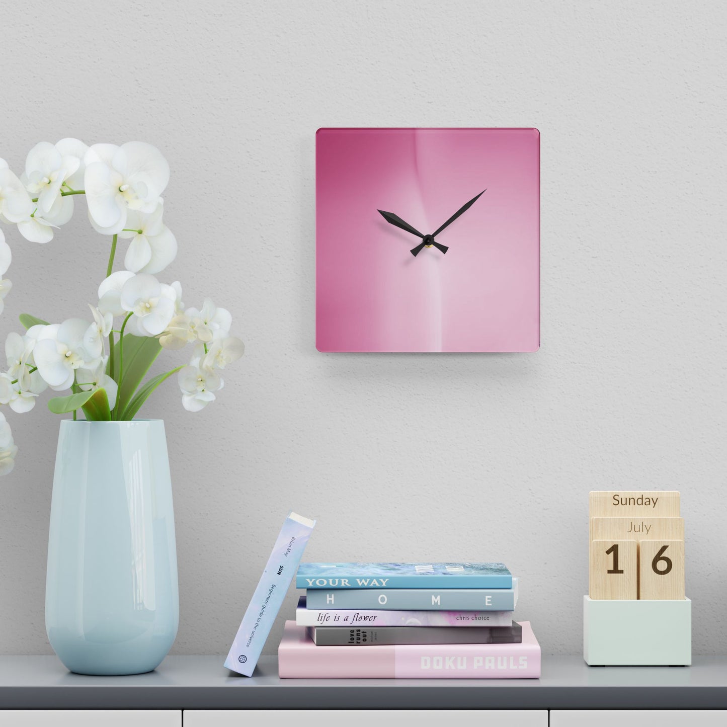 Pink Blush Fade Acrylic Wall Clock, Round or Square, 10.75" x 10.75"