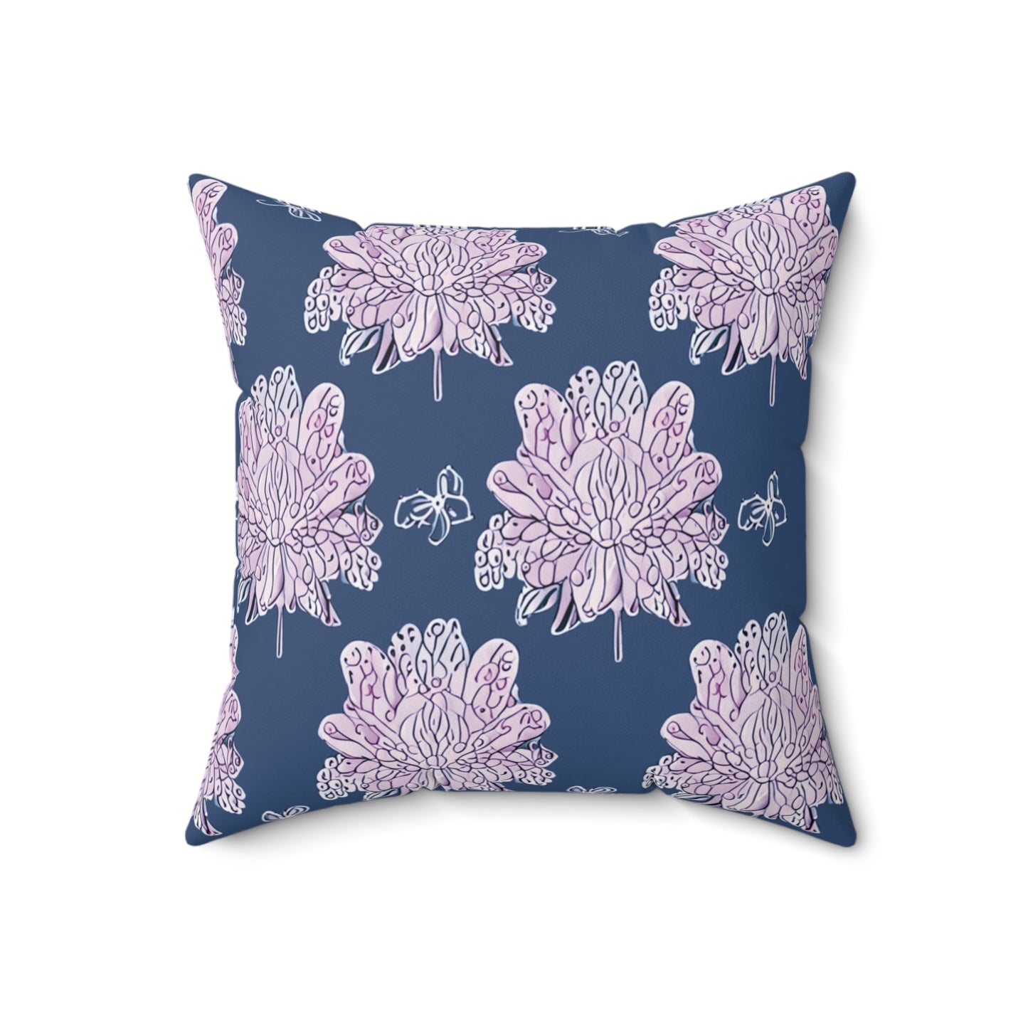 Purple White Floral Butterflies 18" x 18" Faux Suede Square Pillow