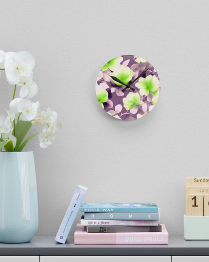 Lime Lavender Floral Bunch Acrylic Round Wall Clock, 8" x 8"