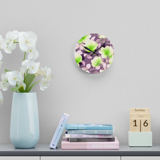 Lime Lavender Floral Bunch Acrylic Round Wall Clock, 8" x 8"