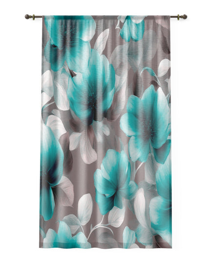 Tif Green Gray Floral Bunch Sheer Window Curtain, 50" x 84", partially transparent