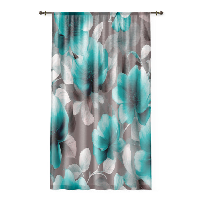 Tif Green Gray Floral Bunch Sheer Window Curtain, 50" x 84", partially transparent