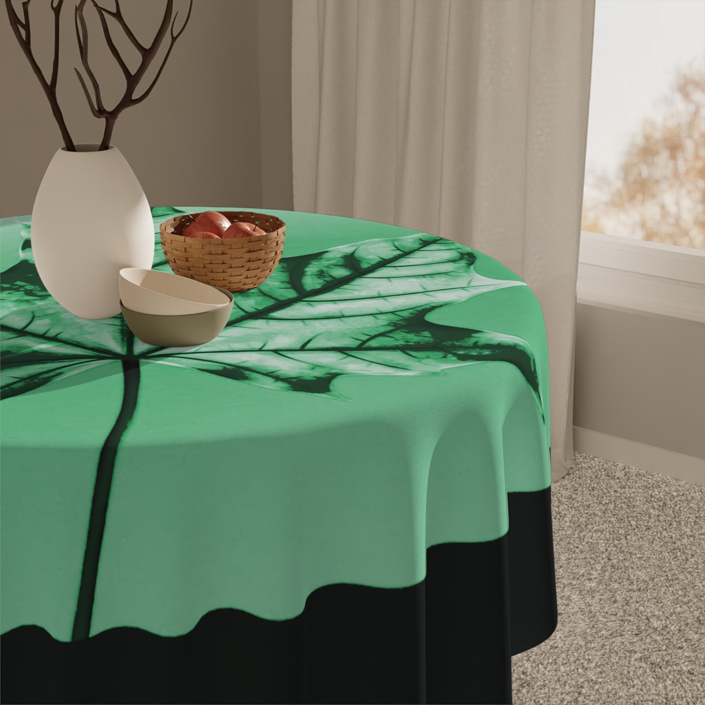Mint Green Maple Leaf Tablecloth, 55" x 55"