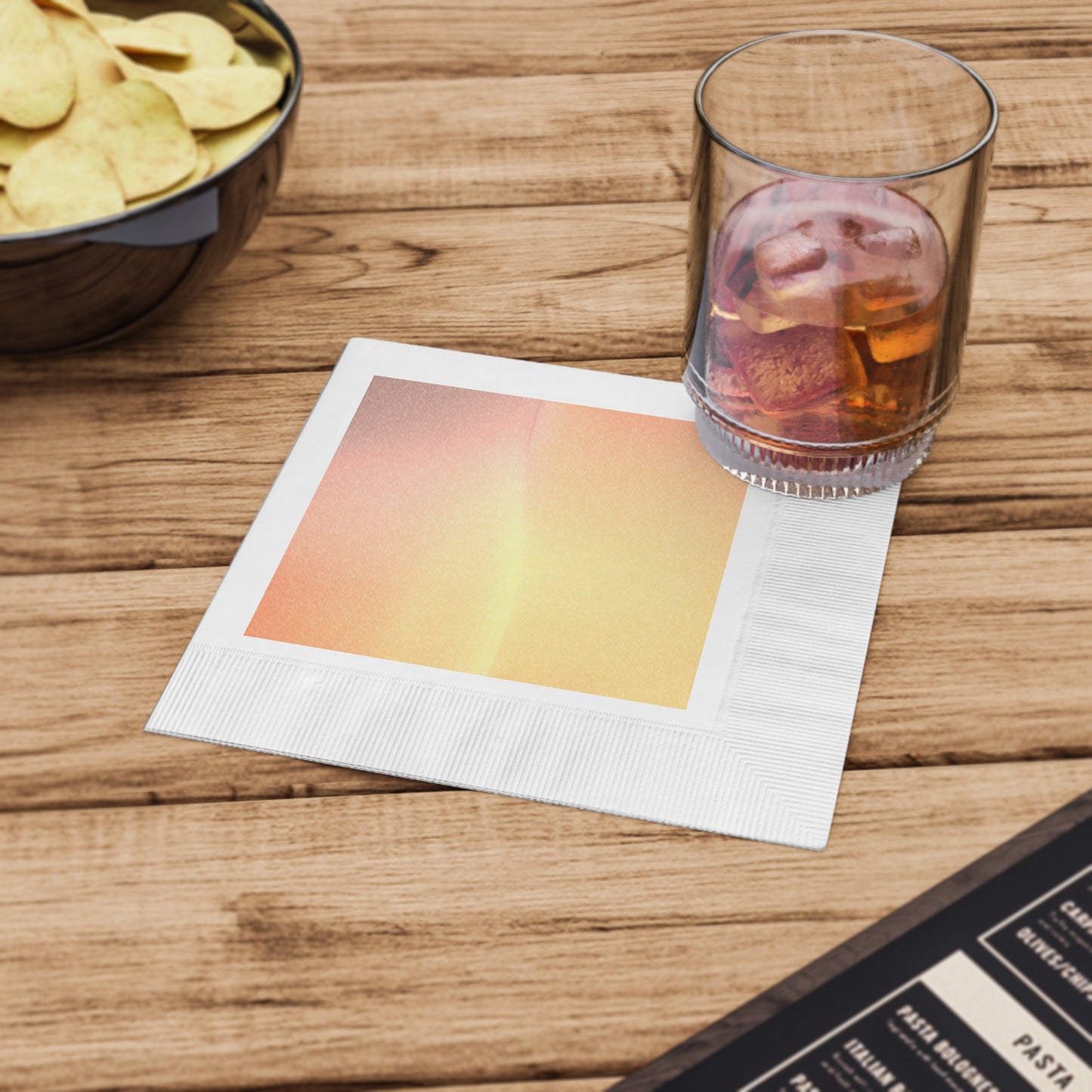 Hot Peach Fade White Coined Napkins, 6.5" x 6.5"
