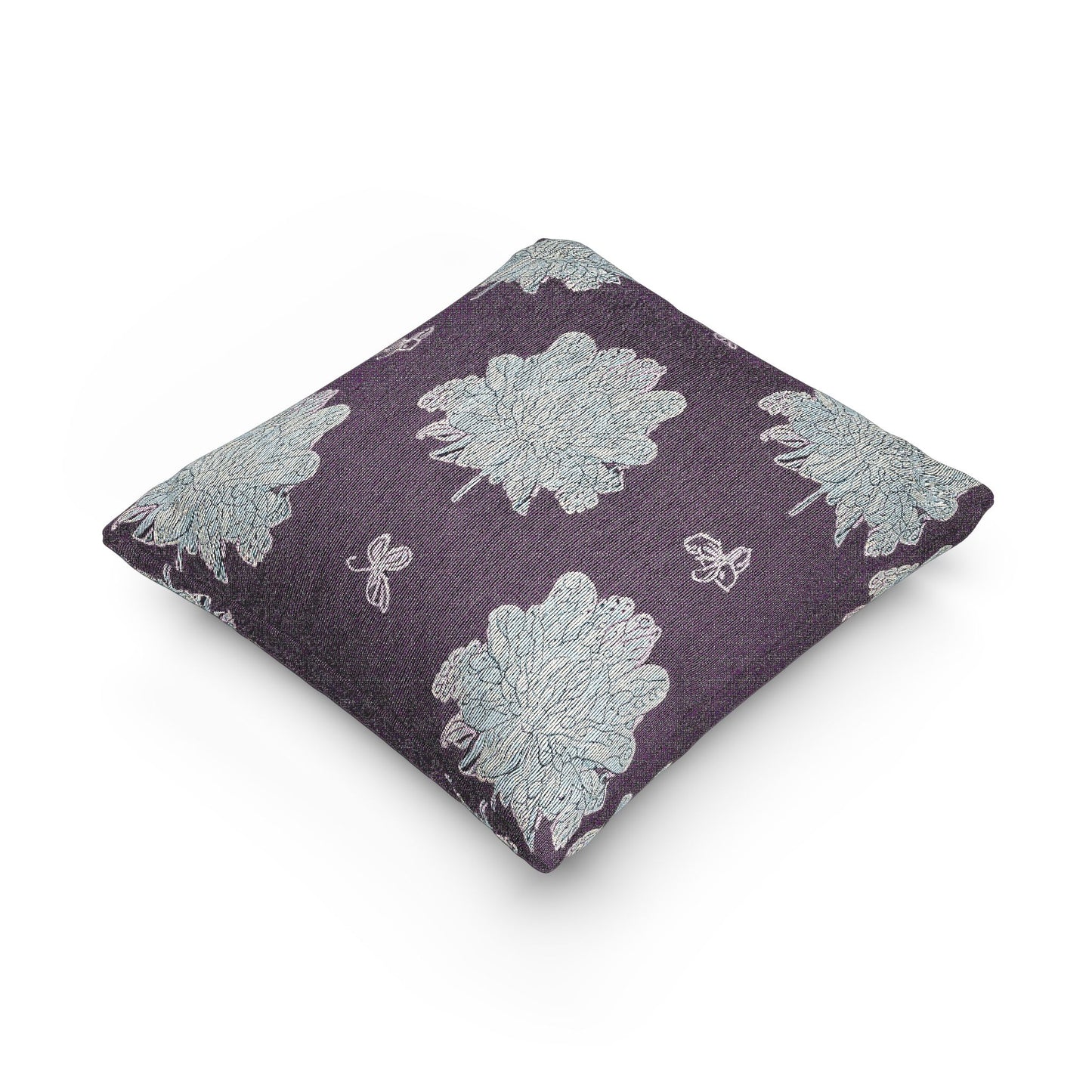Blue Floral Butterflies Woven Pillow, 17" x 18"